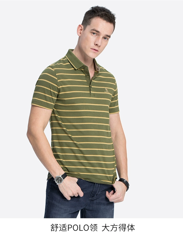 Lạc đà / Lạc đà ngắn tay nam mùa hè Ve áo POLO Áo thêu Kinh doanh Casual Áo thun ngắn tay nam - Áo phông ngắn áo thun nam có cổ