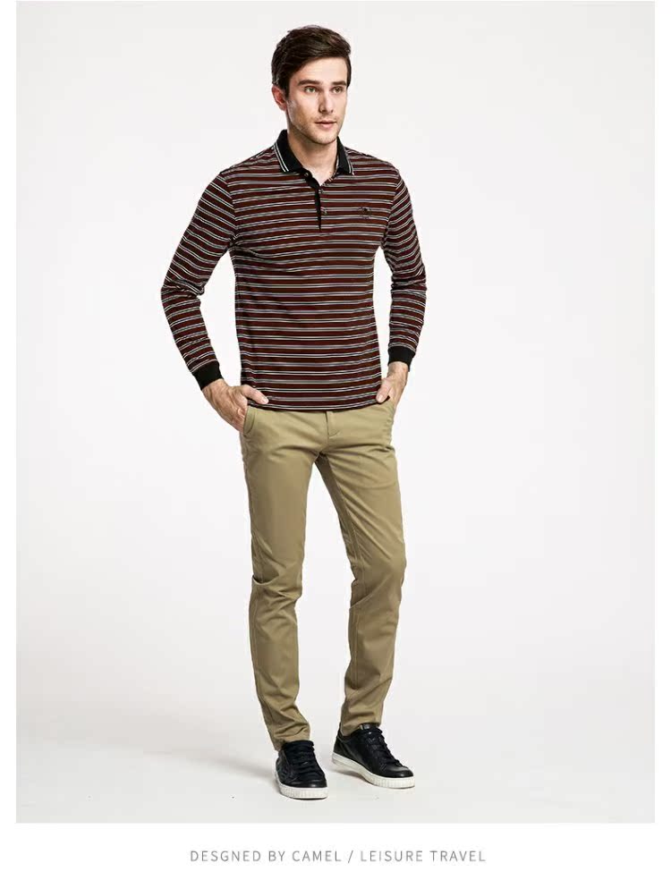 Lạc đà nam mùa xuân thời trang Slim Lapel Business sọc POLO Áo sơ mi dài tay giản dị áo polo