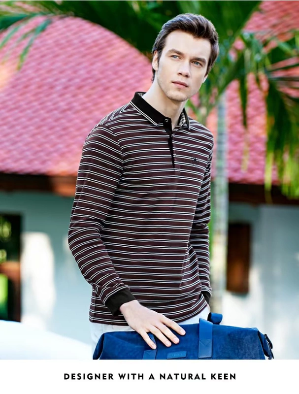 Lạc đà nam mùa xuân thời trang Slim Lapel Business sọc POLO Áo sơ mi dài tay giản dị