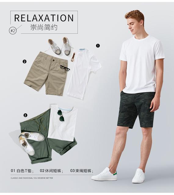 Benny Road nam chính hãng mùa hè màu rắn tay ngắn cổ tròn cotton ngắn tay áo thun 880 22215 88502215 áo phông nam