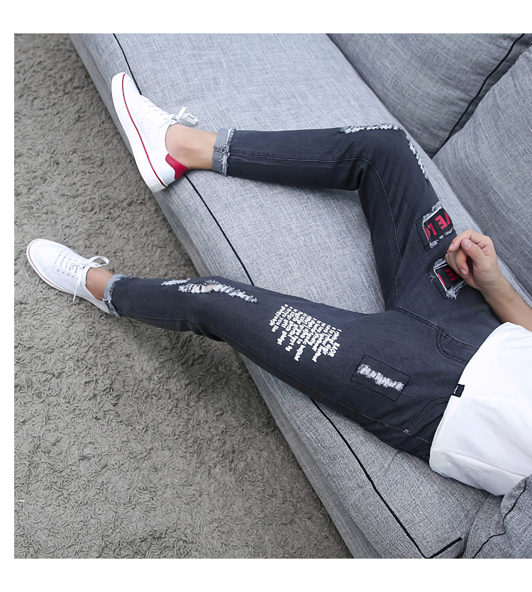 Mùa thu co giãn chín điểm quần jeans nam phiên bản Hàn Quốc của quần yếm trẻ tự diện xu hướng quần áo nam 9 điểm quần nam quần jean nam ống suông