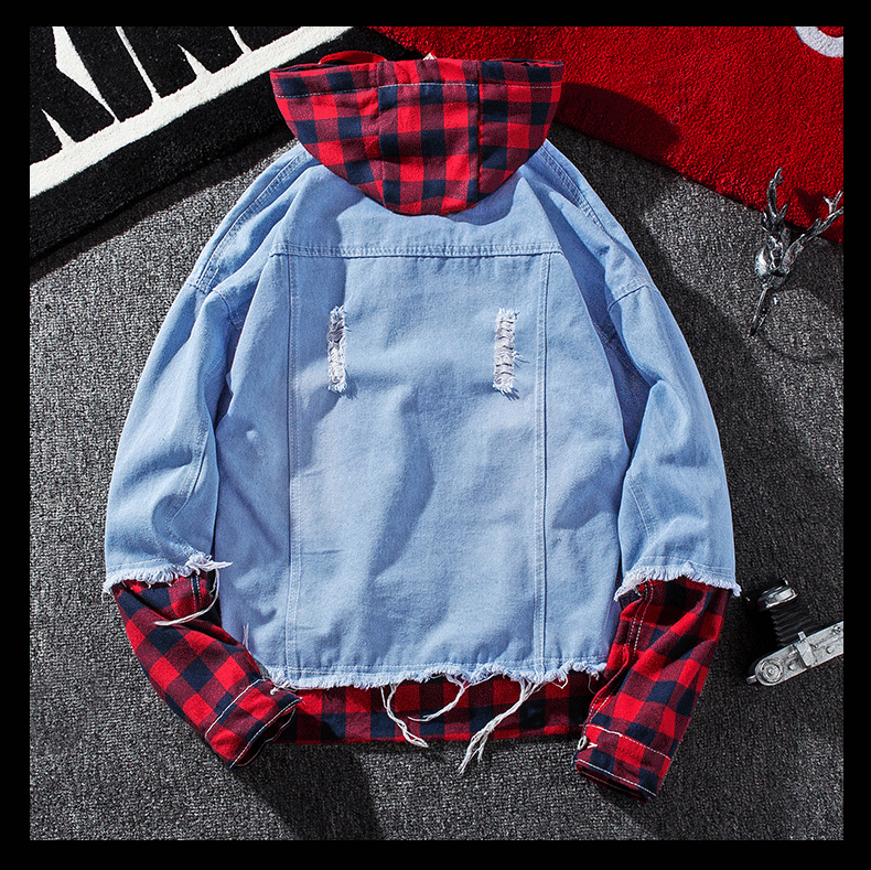 Áo khoác denim mùa thu nam phiên bản Hàn Quốc của đồng phục bóng chày thanh niên tự tu nam xu hướng áo khoác kẻ sọc mùa xuân và mùa thu - Cao bồi quần thể thao