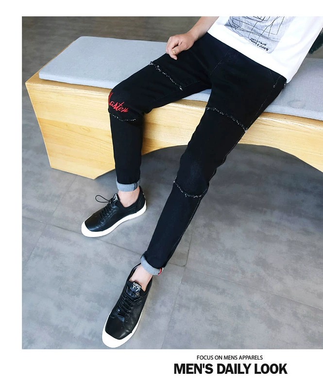 Mùa hè quần jeans nam 9 điểm phiên bản Hàn Quốc của giới trẻ tự canh mỏng phần 9 điểm chân quần xu hướng quần nam - Quần jean