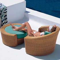 High-end recliner balcony bed outdoor recliner beach bed garden leisure rattan recliner large round recliner outdoor furniture