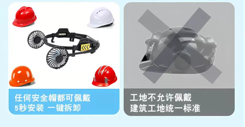 vành che nắng mũ bảo hộ Mũ cứng quạt ngoài ngoài trời công trình xây dựng xưởng làm mát mũ cứng quạt thổi làm mát mũ bảo hiểm Quạt gắn mũ vành che nắng mũ bảo hộ