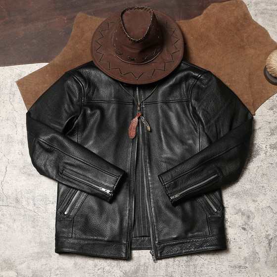 肖特机车款皮衣厚软山羊皮外套真皮骑行服春秋男士立领修身皮夹克