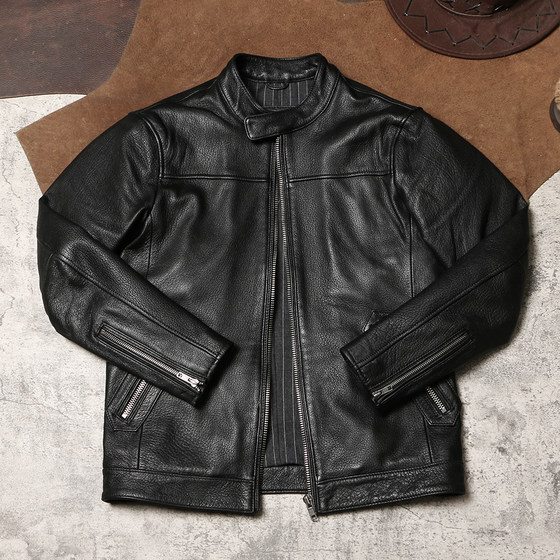 肖特机车款皮衣厚软山羊皮外套真皮骑行服春秋男士立领修身皮夹克