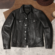 507 goatskin jacket spring and autumn mens lapel work-fitting leather jacket genuine leather denim jacket