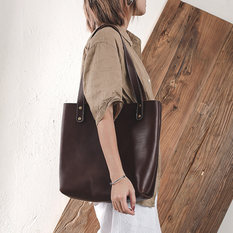 Original design Handmade Tannic Leather Lacquer Famous original design Large capacity Head layer leather handbag handbag handbag