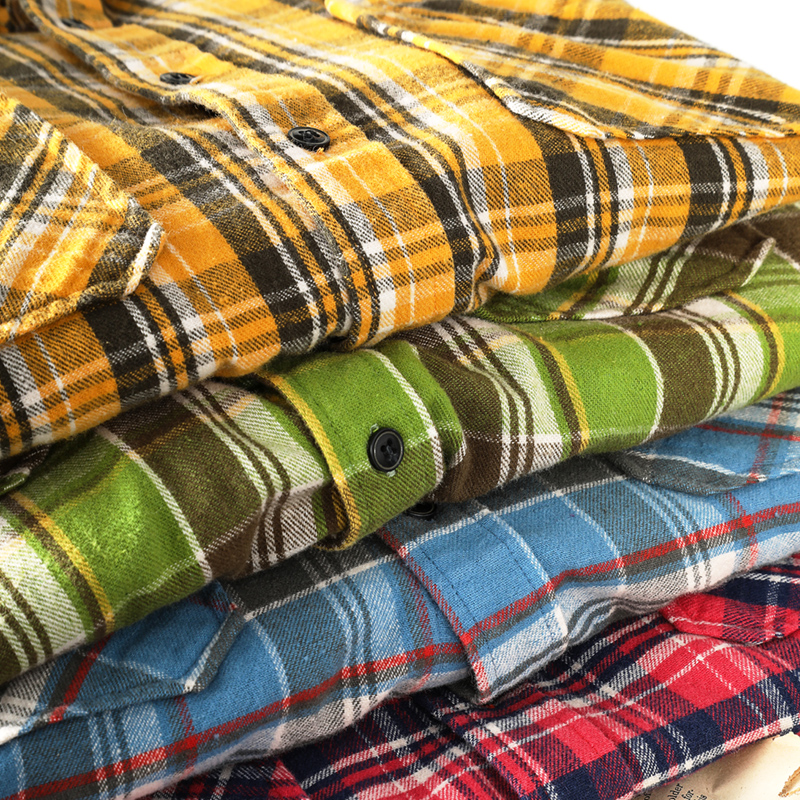 American Retro Warm Flange Suede Plaid Shirt Male Ammy Click Thick Solid Washout Mill Wool Shirt Narrow of MMC