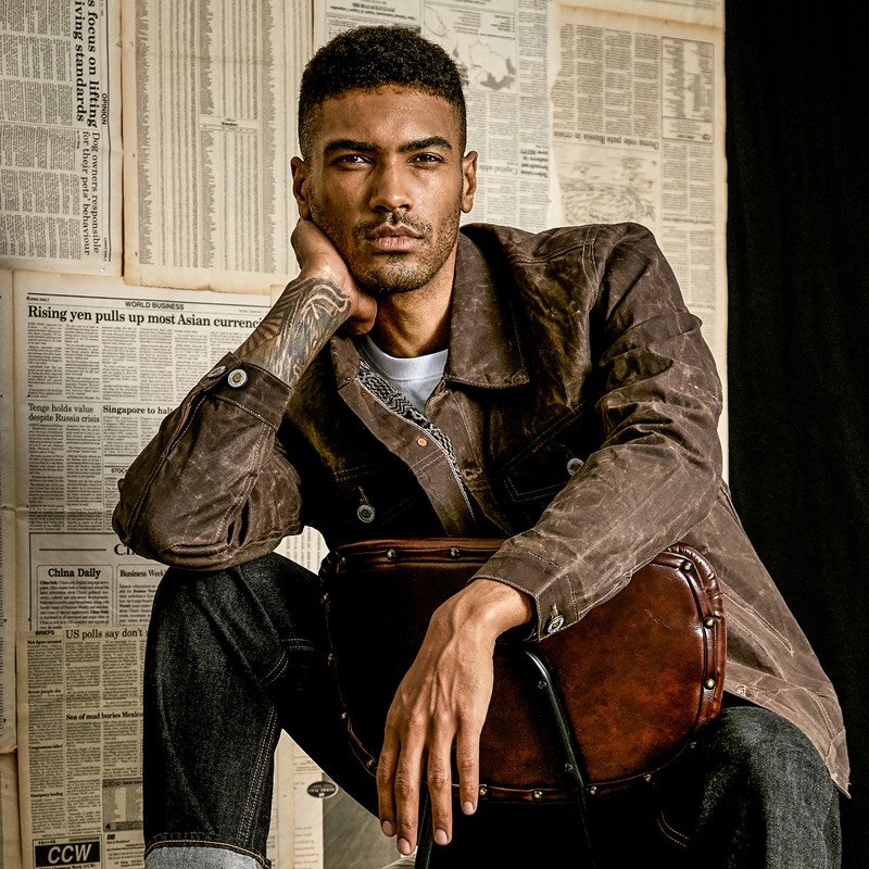 Heavyweight waterproof, moisture-proof and moisture-proof thickened warm oil wax cloth jacket Mbbcar narrow red ear denim jacket