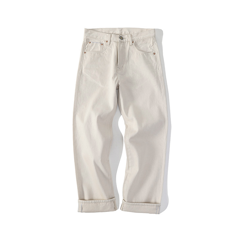 White Dragon Horse Embryo Fabric Cotton Shell Beige Straight-Leg Amekaji Vintage Washed Selvedge Denim Jeans Narrow Width Mmc