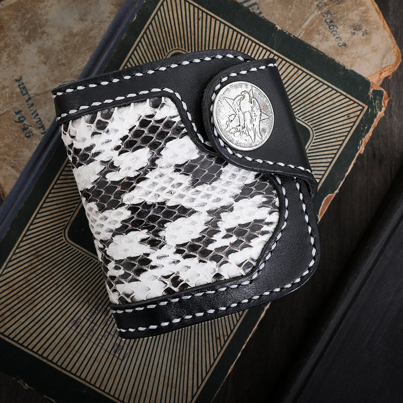 Lacquer name original handmade sewing Made in Italy Bull Leather Plant Tannic Leather Short buckle True Snake Leather Wallet Wallet