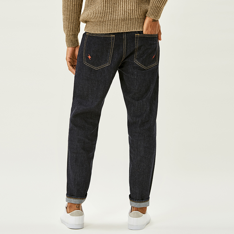 Japanese tide Aramco Lightning Embroidery Nine Sockets MBBCAR Narrow Washing Indigo Vertical Jeans