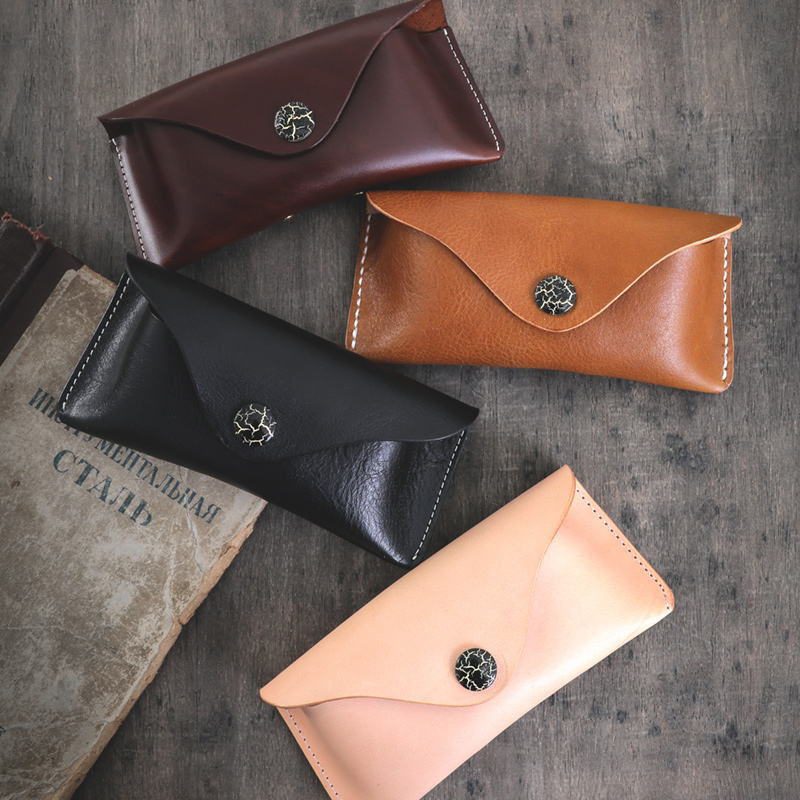 Plant Tanning Head Layer Leather Handmade Glasses Case Lacquered Name Brands Original Design Ammeclick American Retro Leather Case