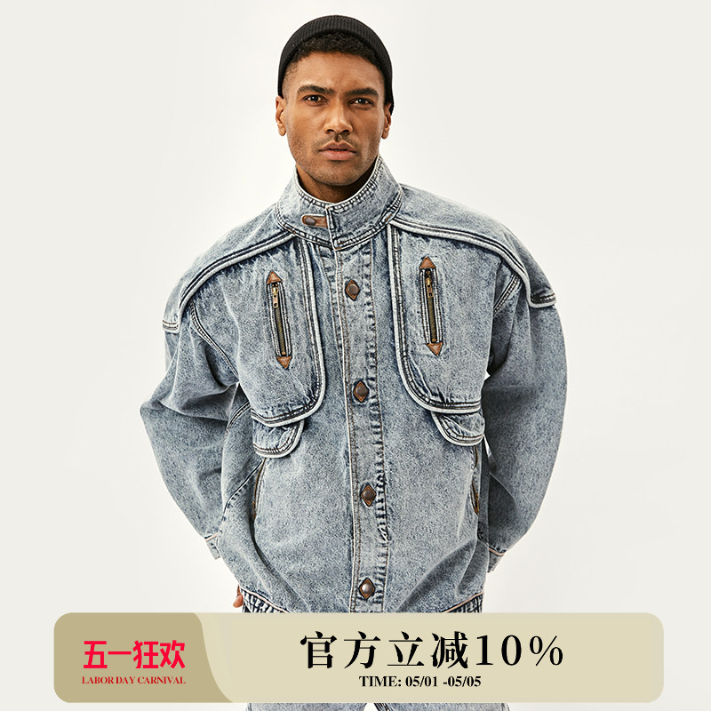 American Retro Snowflake Washed Vintage Jacket Mbbcar Amekaji Independent Design Denim Jacket for Men