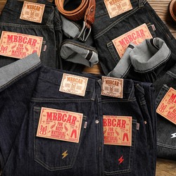 14OZ basic versatile trend heavy selvedge denim jeans MBBCAR narrow original design embroidery retro