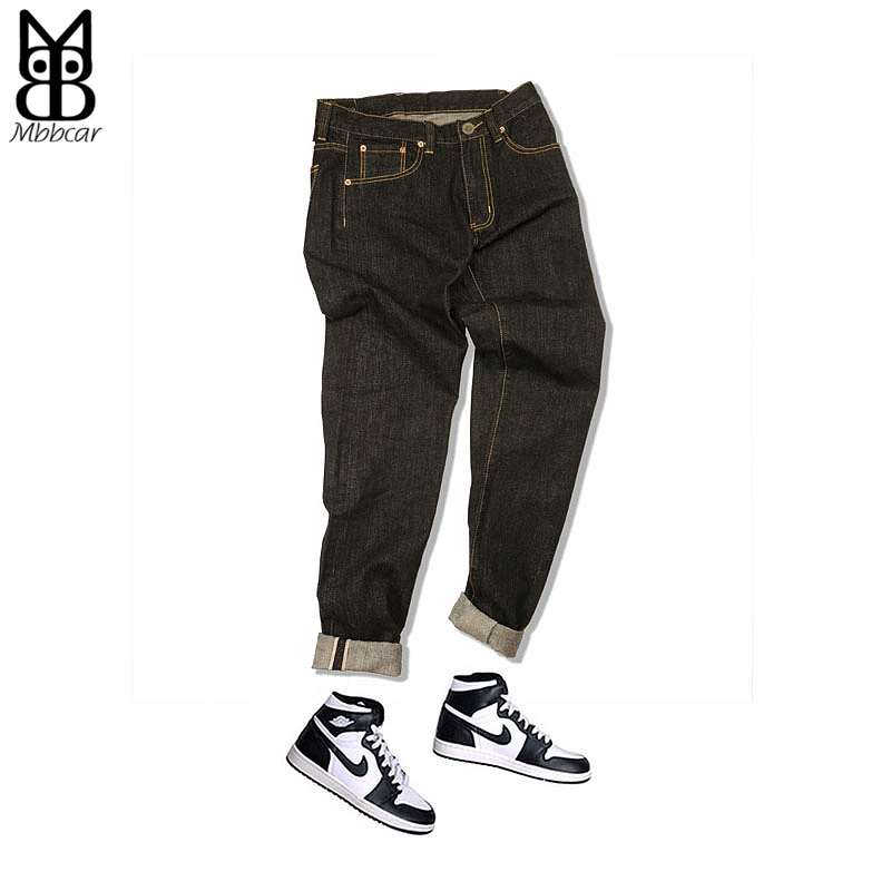 Mbbcar European and American West Coast Harajuku Tide Men Heavy Primary Color Undelaminated Black Bull Ernen Jeans Men
