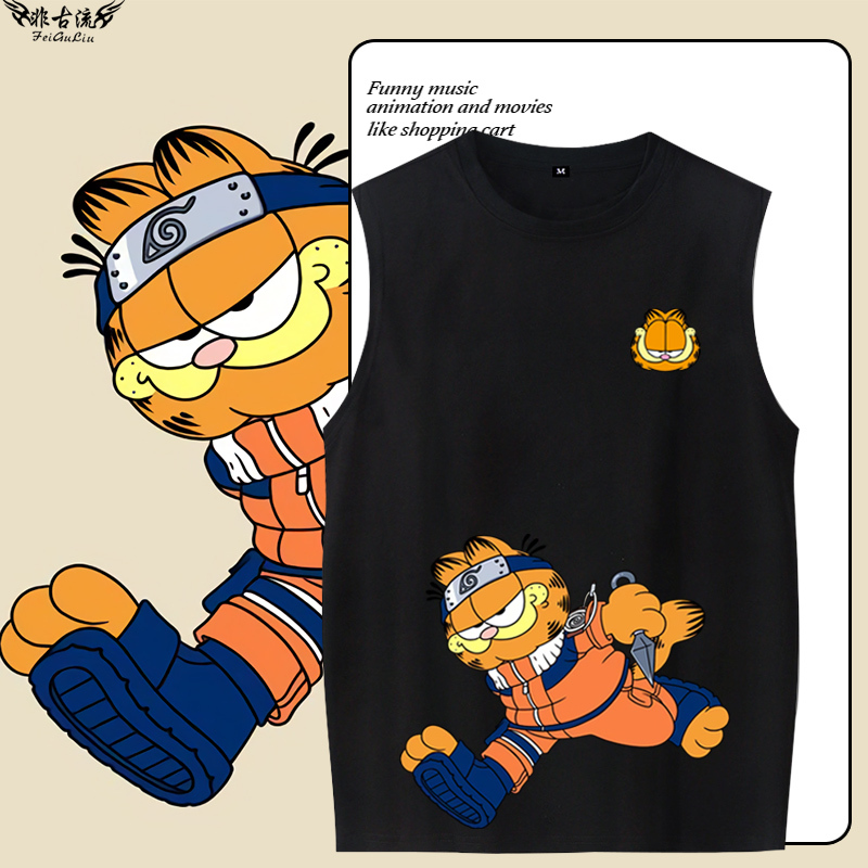 Naruto X Garfield Summer Sleeveless T-Shirt for Men and Women, Naruto Merchandise, Japanese Style, Loose Tank Top Naruto X Garfield Summer Sleeveless T-Shirt for Men and Women, Naruto Merchandise, Japanese Style, Loose Tank Top
