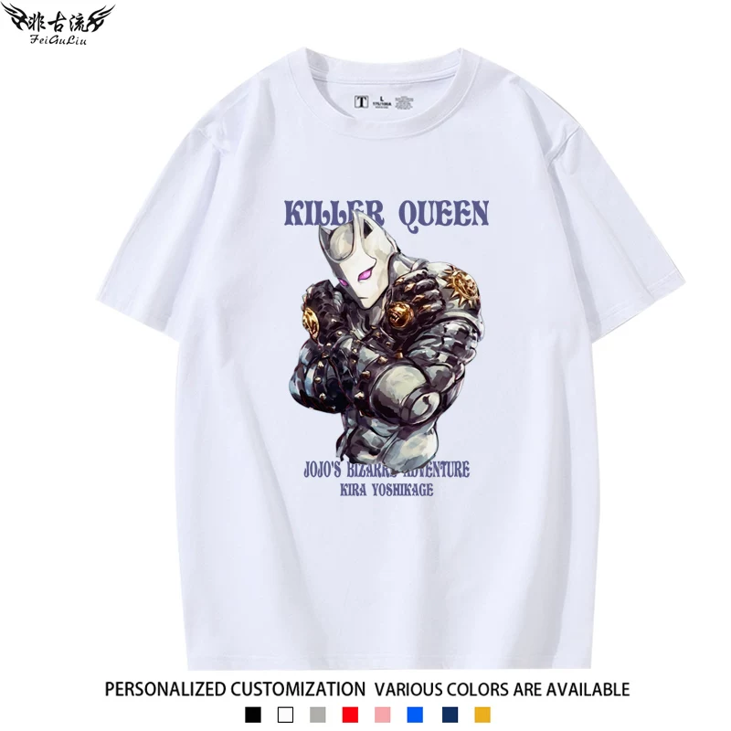 Красивая прилагающаяся принудительно не переведенная: JOJO's Wonderful Adventure Peripheral Stone Sea Platinum Star Cos Short Sleeve T-shirt Men and Women Half Sleeve Summer Pure Cotton Clothes
