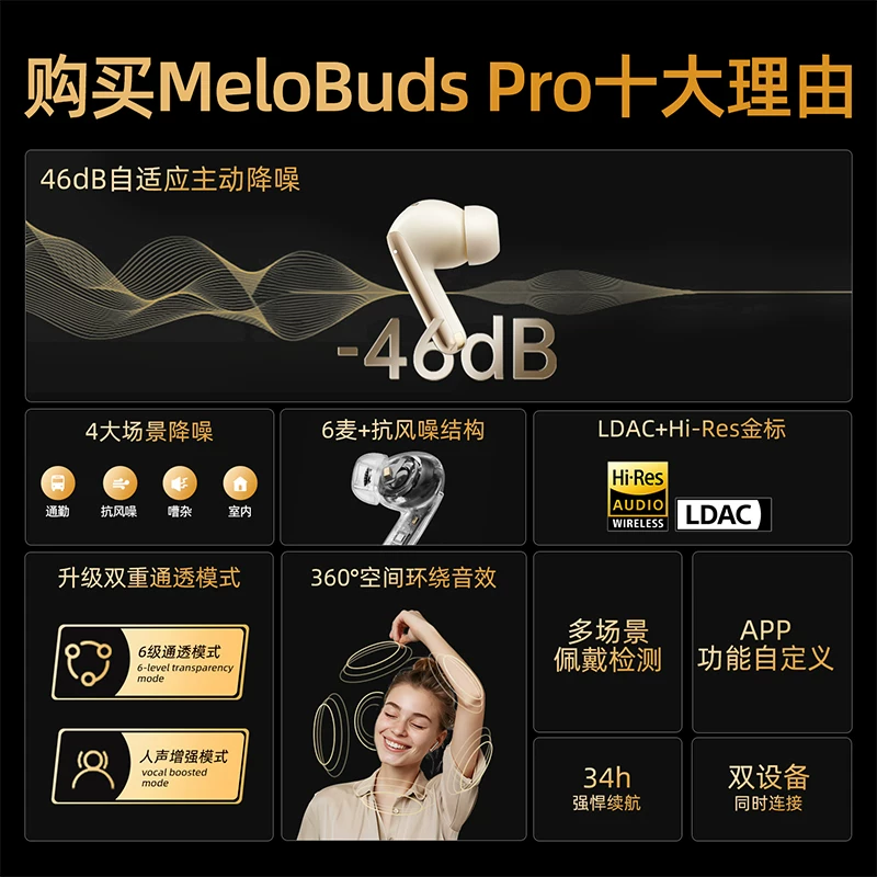 QCY MeloBuds Pro все-в-одном кабина ANC активное шумоподавление полноразмерные беспроводные наушники-вкладыши для спорта