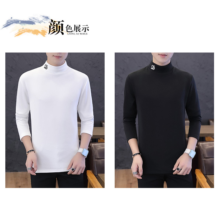 Mùa đông nửa cổ cao cộng với áo len nhung nam cổ tròn Phiên bản Hàn Quốc áo thun dài tay dày nam sinh viên chạm đáy áo giữ nhiệt áo thun adidas