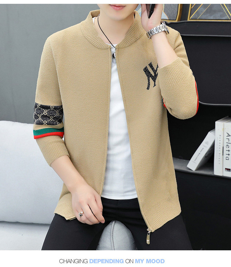In 2022, trendy brand zipper knitted cardigans for men with stand-up collars, casual autumn slim-fit sweaters, jackets and coats are popular among the youth pic 14