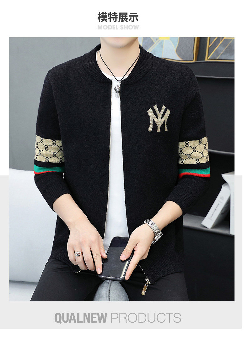 In 2022, trendy brand zipper knitted cardigans for men with stand-up collars, casual autumn slim-fit sweaters, jackets and coats are popular among the youth pic 6