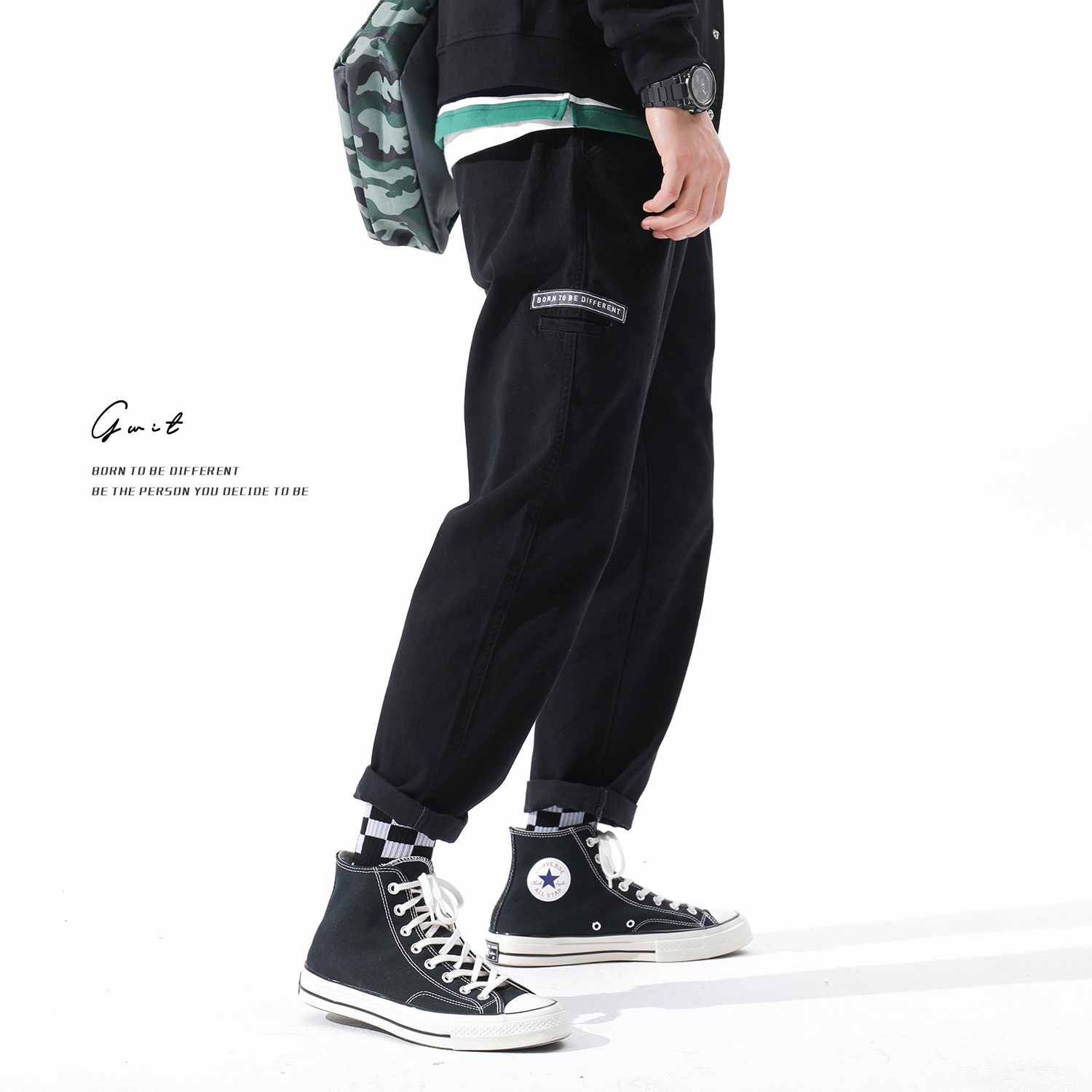 GWIT side digging bag spring and autumn new straight loose overalls men cargo Yu Wenle port style casual trousers