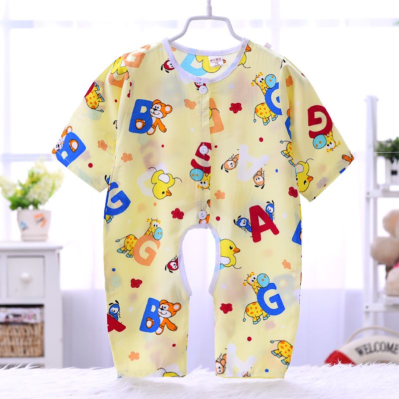 Trẻ sơ sinh trẻ em bông lụa jumpsuit dài tay áo 7 tay áo thoáng khí mát mẻ bé điều hòa không khí phù hợp với chàng trai và cô gái leo núi quần áo