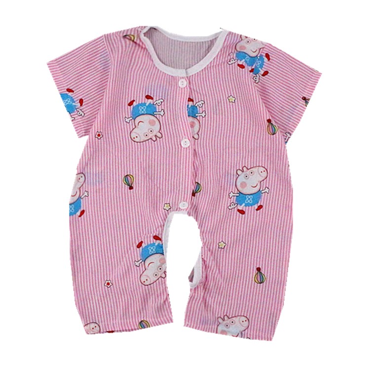 Bé bông lụa jumpsuit mùa hè ngắn tay mở bé phần mỏng 0-3-6-12 tháng sơ sinh cotton lụa quần áo