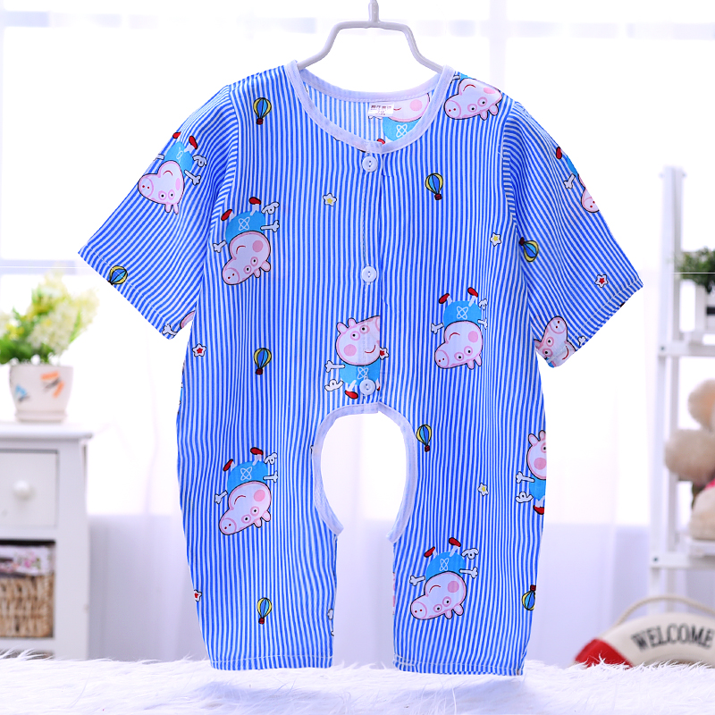 Trẻ sơ sinh trẻ em bông lụa jumpsuit dài tay áo 7 tay áo thoáng khí mát mẻ bé điều hòa không khí phù hợp với chàng trai và cô gái leo núi quần áo