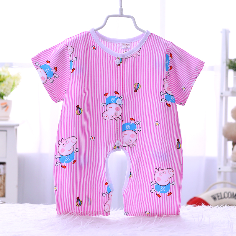 Bé bông lụa jumpsuit mùa hè ngắn tay mở bé phần mỏng 0-3-6-12 tháng sơ sinh cotton lụa quần áo