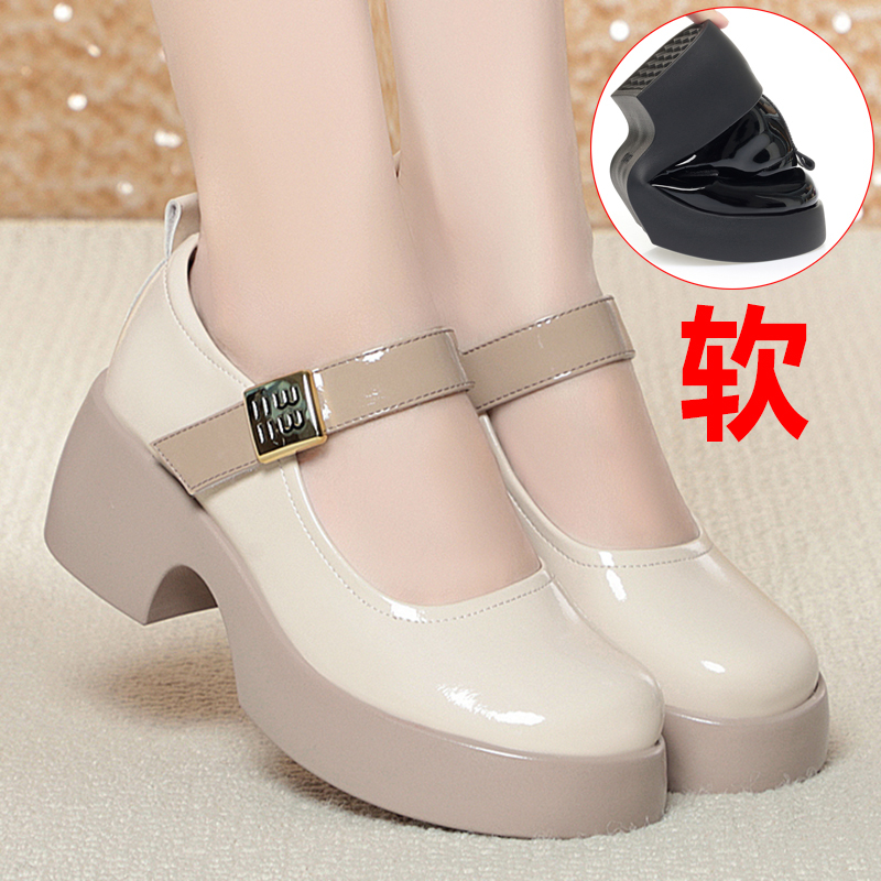 Comfortable High-Heeled Platform White Single-Strap Model Runway Shoes Cheongsam Shoes Mother's Shoes Women's Leather Shoes Single Shoes Women's Shoes