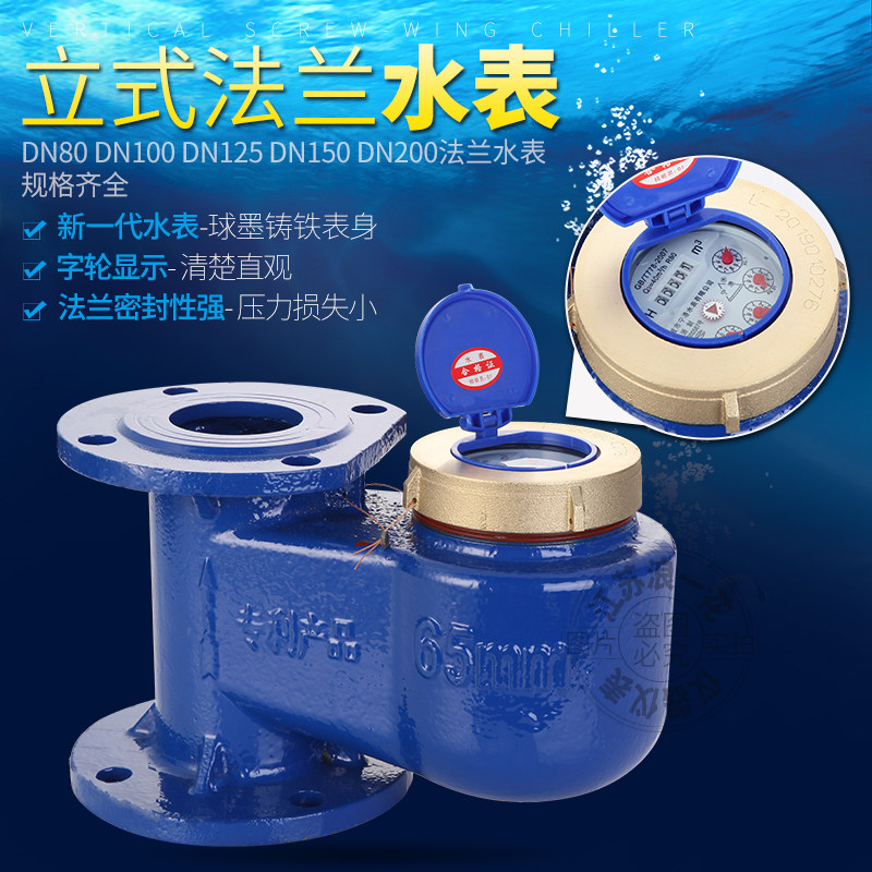 Up-in and down-out mechanical water meter industrial down-in and up-out Ningbo hot and cold tap water flange vertical flange water meter