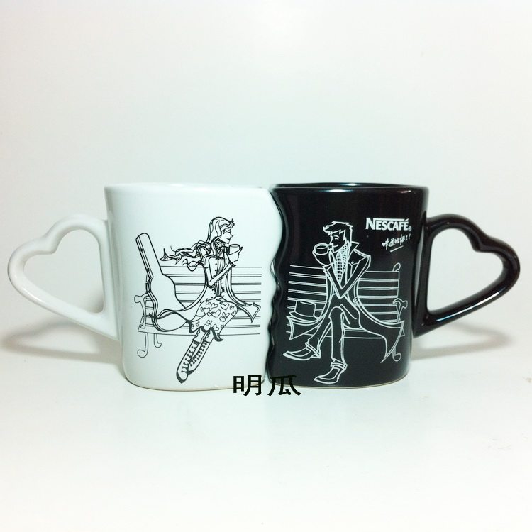 Nestle Coffee Subject Collection Mark Cup-Ceramic Cup -2006 Years of Edition-Alien Edition Black & White Couple Cup 