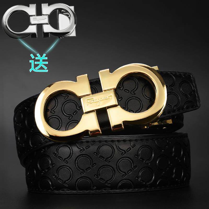 Men's belts genuine leather upscale pure cow leather young people's business casual net red 100 hitch a luxury belt tide-Taobao