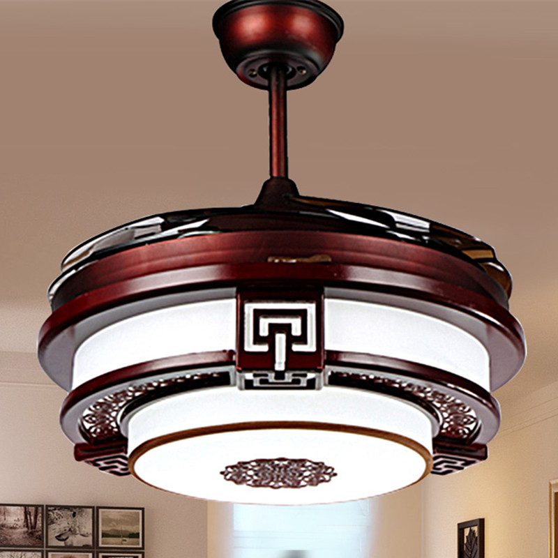 New Chinese ceiling fan light invisible ceiling fan light dining room Living room Bedroom Frequency Conversion Imitation Solid Wood Home With Electric Fan Chandelia