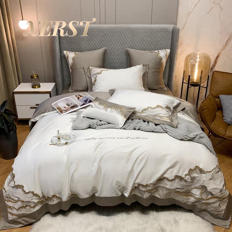 XERST new modern light luxury style four-piece set of 100 cotton pure cotton simple atmosphere sheet quilt cover bedding
