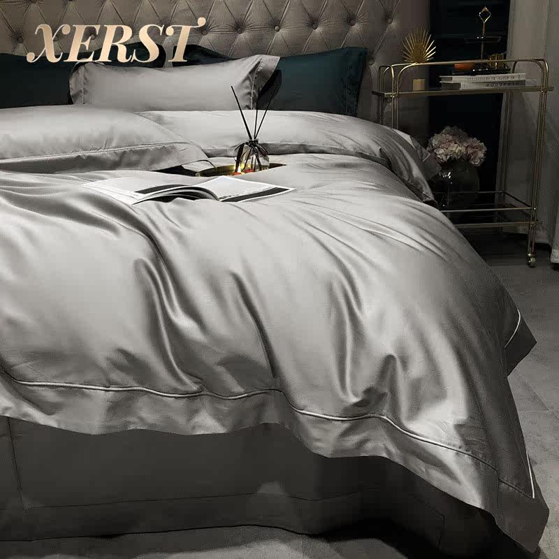 XERST High-end Four Pieces of pure cotton full cotton 100 Tribute Satin Light Lavish Quilt bed Single Skin Hotel Bed Bedding
