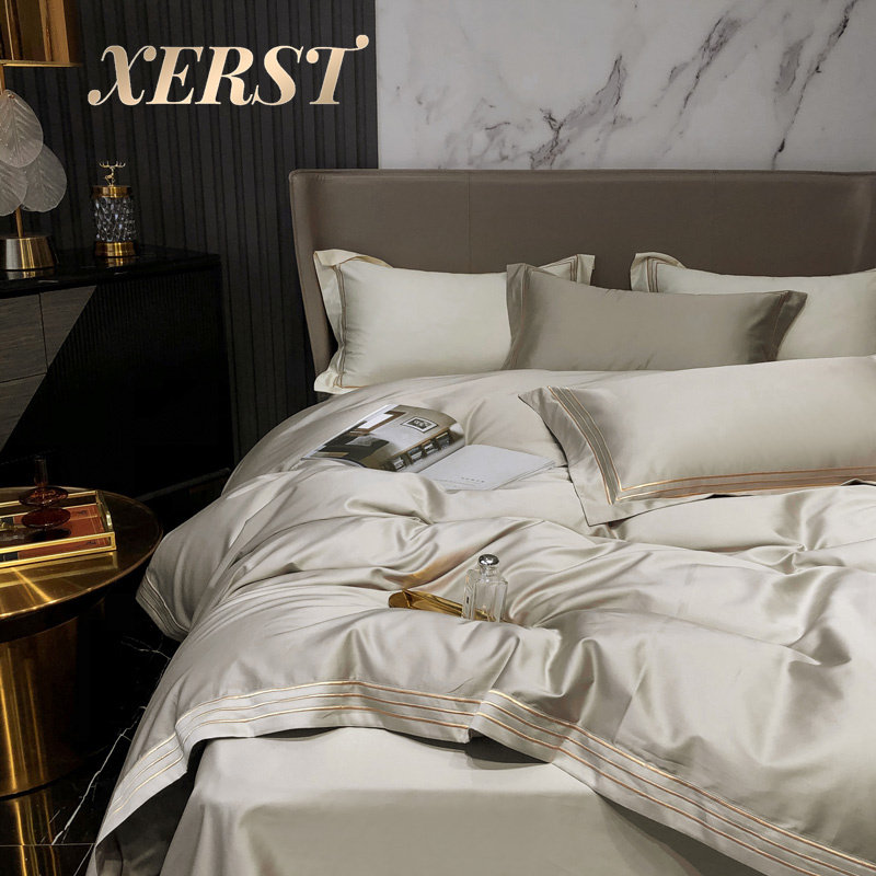 XERST Pure Cotton Full Cotton Bed Four Pieces Bed Group Quilt Cover Bed Goods Kit Spring Summer Autumn 120S Embroidery Thread