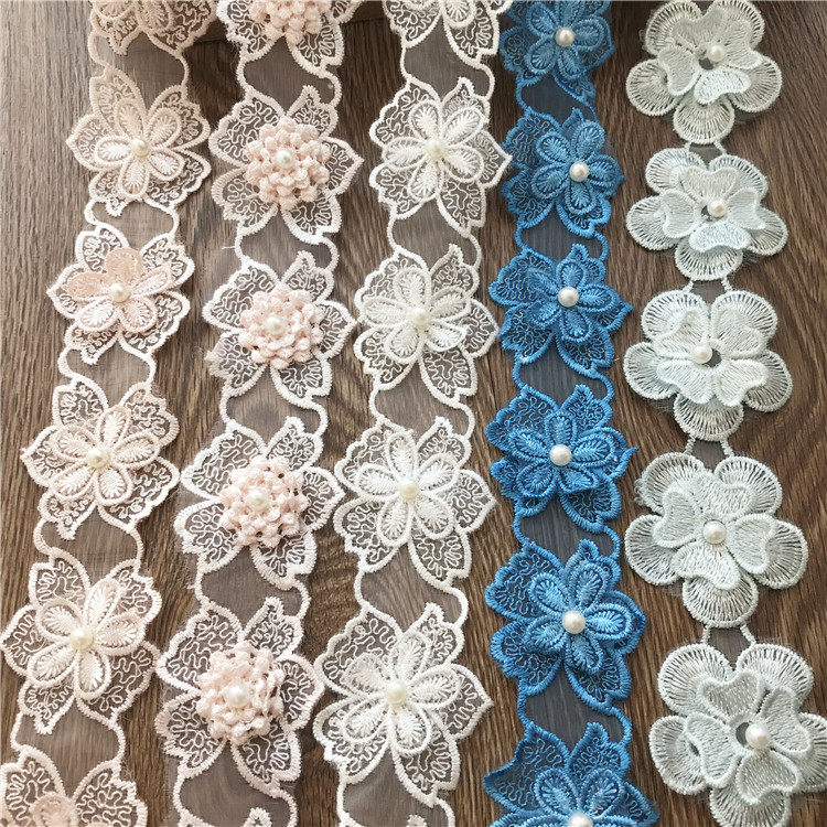 New Products Ogan Yarn embroidered lace lace lace handmade DIY decorative clothing accessories double-layer pearl stereo flower