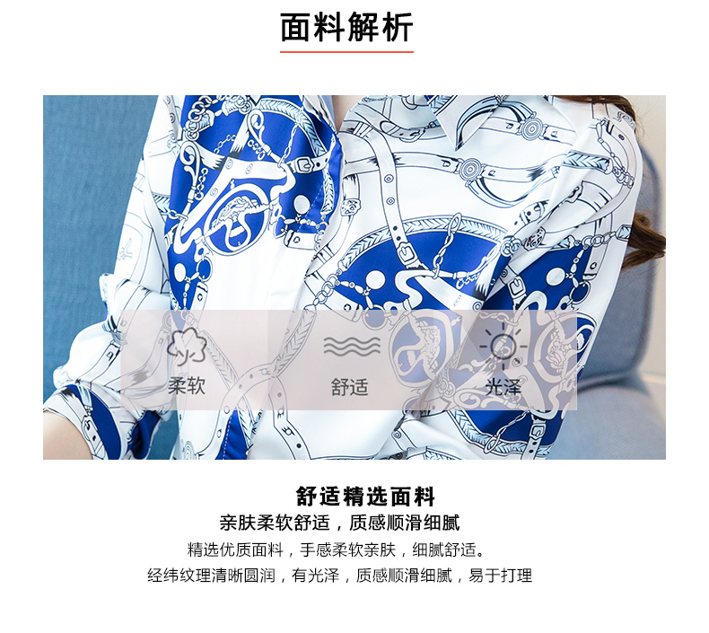 Xuân 2019 mới to size mới ve áo nữ dài tay in lụa áo sơ mi OL chuyên nghiệp áo sơ mi hàng đầu - Áo sơ mi dài tay sơ mi dài tay nữ cách điệu