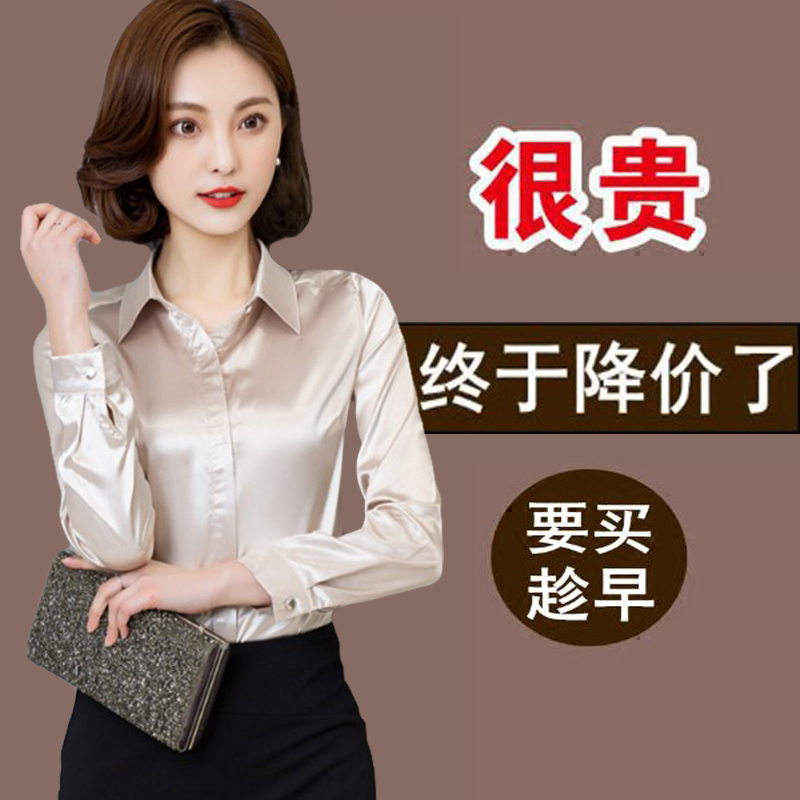 2025 Spring 100% Silk Shirt Women's Business Wear Long Sleeve Mulberry Silk Top Heavy Satin High-End Plus Size Shirt