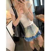 ASHENONLINE Short skirt woman Xia a high waist display slim casual commuter blue denim snowspun half body dress