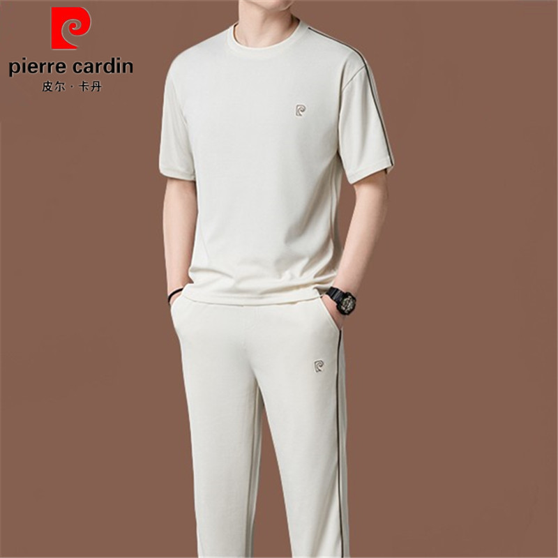 Pierre Cardin 2026 New Summer Style Ice Silk Short-Sleeved Pants Two-Piece Set for Young and Middle-Aged Men Casual Sportswear Suit