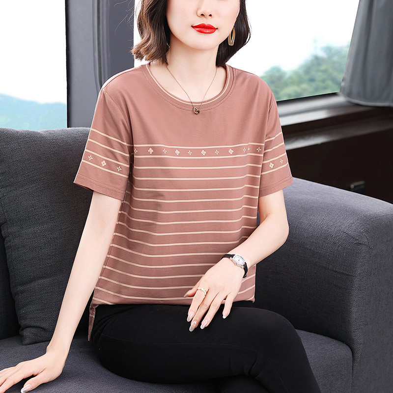 Pure Cotton Short-Sleeve T-Shirt for Women, 2026 Summer New Striped Top, Plus Size for Curvy Women, Slimming Effect Pure Cotton Short-Sleeve T-Shirt for Women, 2026 Summer New Striped Top, Plus Size for Curvy Women, Slimming Effect