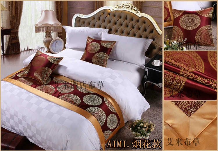 Khách sạn khách sạn giường đặc biệt với các sản phẩm bán buôn cao cấp thời trang giường cuối giường giường khăn giường cờ trải giường tùy chỉnh-thực hiện