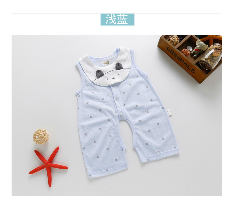 Đẹp trai hươu mùa hè quần áo sơ sinh cotton không tay mở quần short bé quần áo trẻ em jumpsuit với bib mùa hè ăn mặc