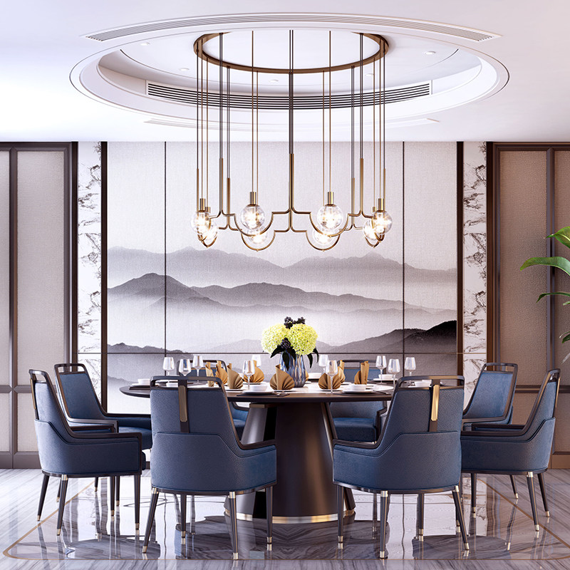 Modern light luxury dining table and chair combination new Chinese solid wood hotel big round table hotel box high-end design dining table